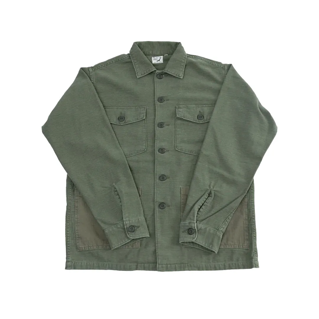 03-8345-77s-4-Pocket-Fatigue-Shirt-Reverse-Sateen-Dark-Olive-Stone-Front OrSlow 8345 Pocket Fatigue Shirt Reverse Sateen – Dark Olive Stone