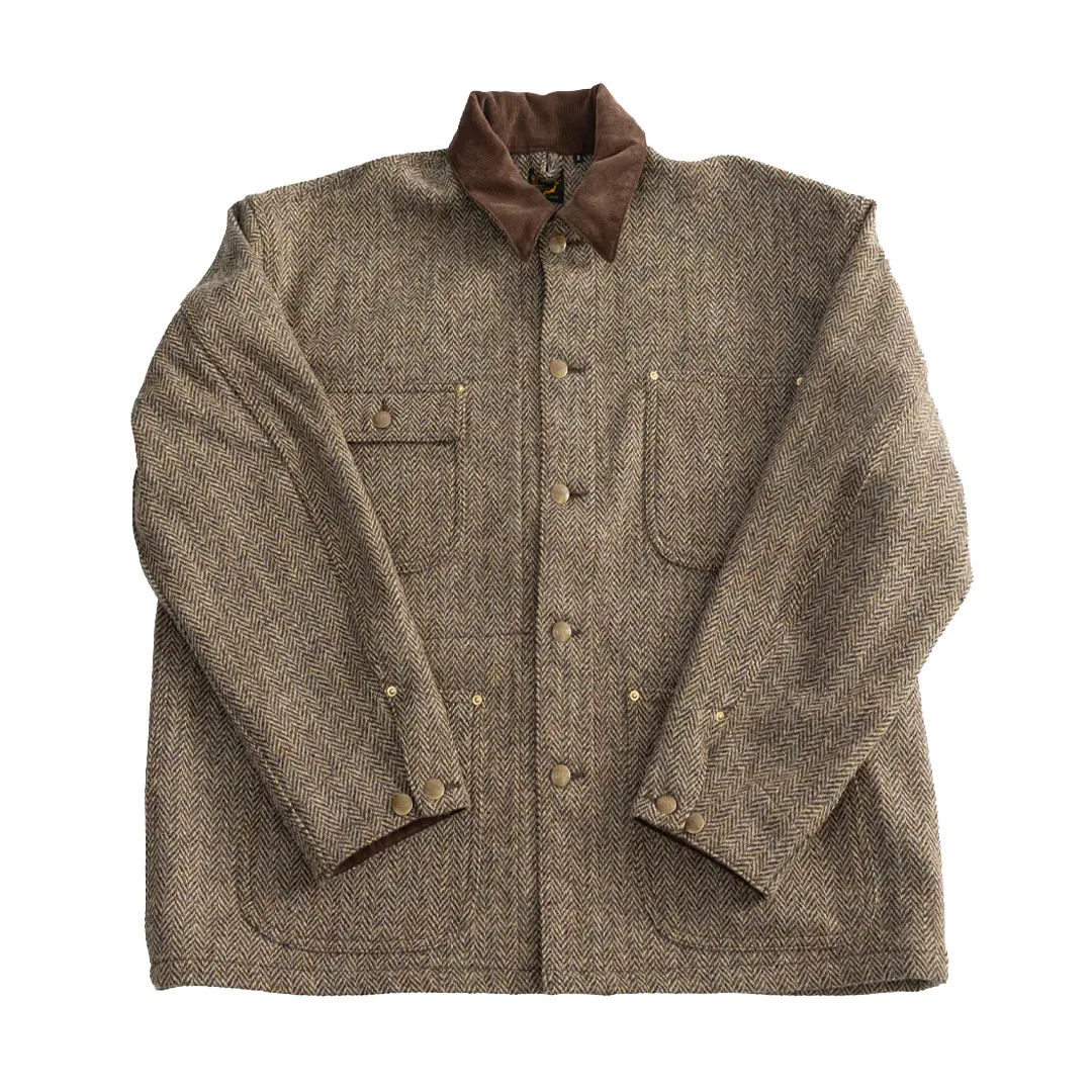 Harris-Tweed-Relaxed-Fit-Coverall-Jacket-Khaki-Front orSlow 01-6034-H47K Harris Tweed Relaxed Fit Coverall Jacket – Khaki