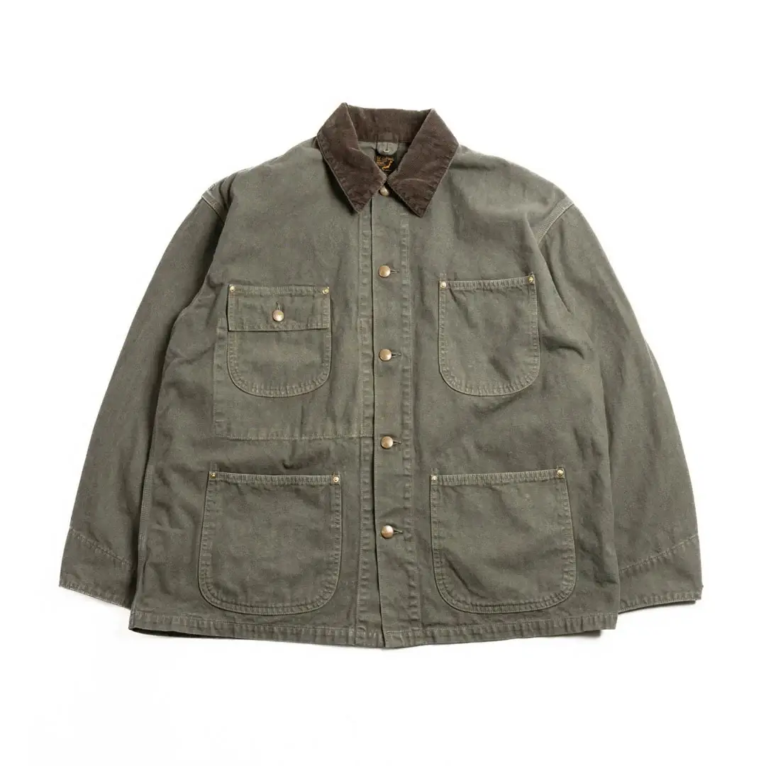 Orslow-6034-Relax-Fit-Oxford-Coverall-Army-Green-Front Orslow (6034) Relax Fit Oxford Coverall Army Green