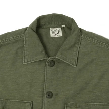 orSlow Contrast Pocket Sateen Overshirt – Olive Stone