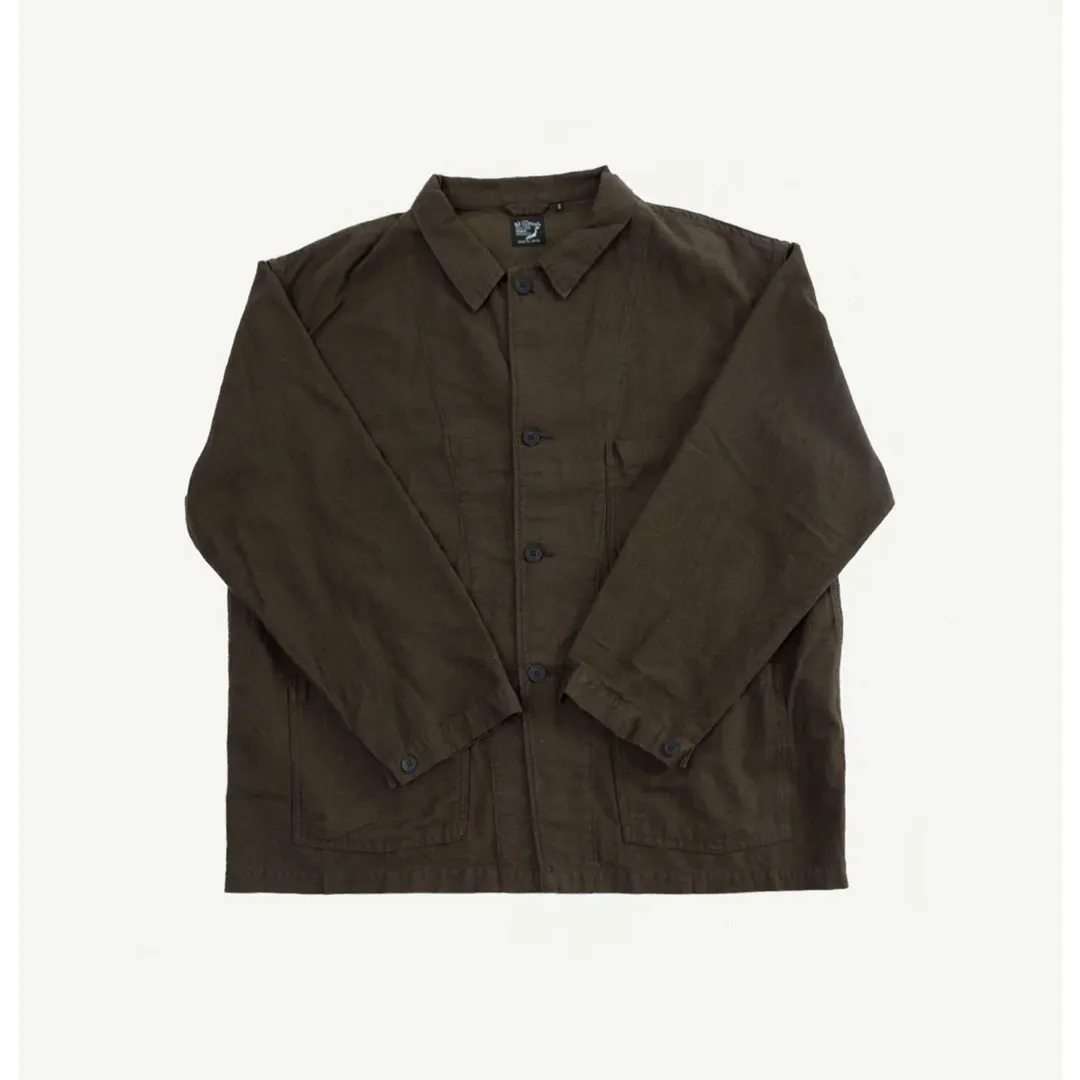 orSlow-Cotton-Linen-Moleskin-Relax-Fit-Simple-Work-Jacket-Front (2) OrSlow 6061 Moleskin Simple Work Jacket – Coffee Brown