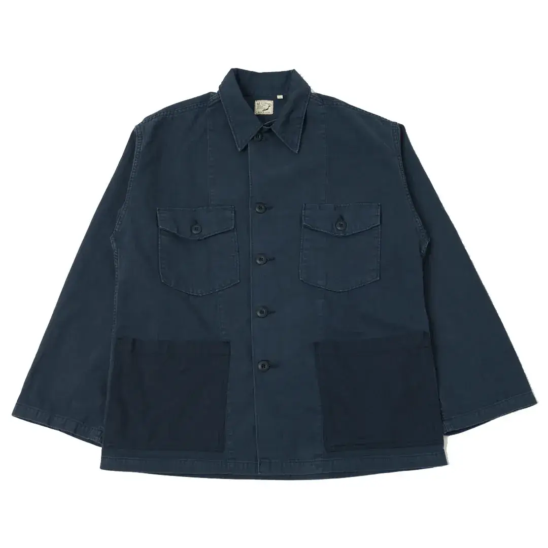 orSlow-Herringbone-Twill-Contrast-Pocket-Overshirt-Navy-Front orSlow Herringbone Twill Contrast Pocket Overshirt – Navy