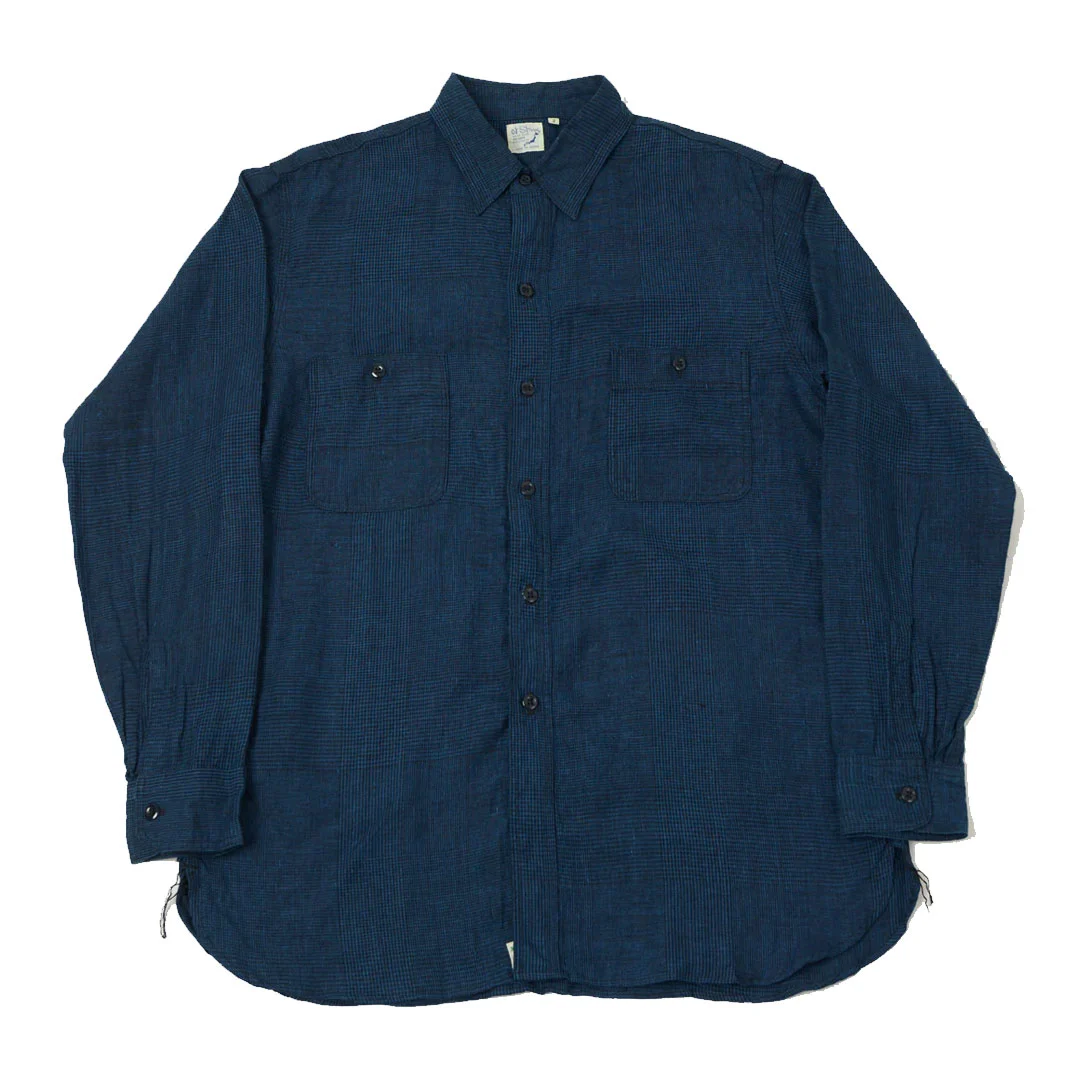 orSlow-Linen-Poplin-Check-Work-Shirt-Indigo-Front orSlow Linen Poplin Check Work Shirt – Indigo